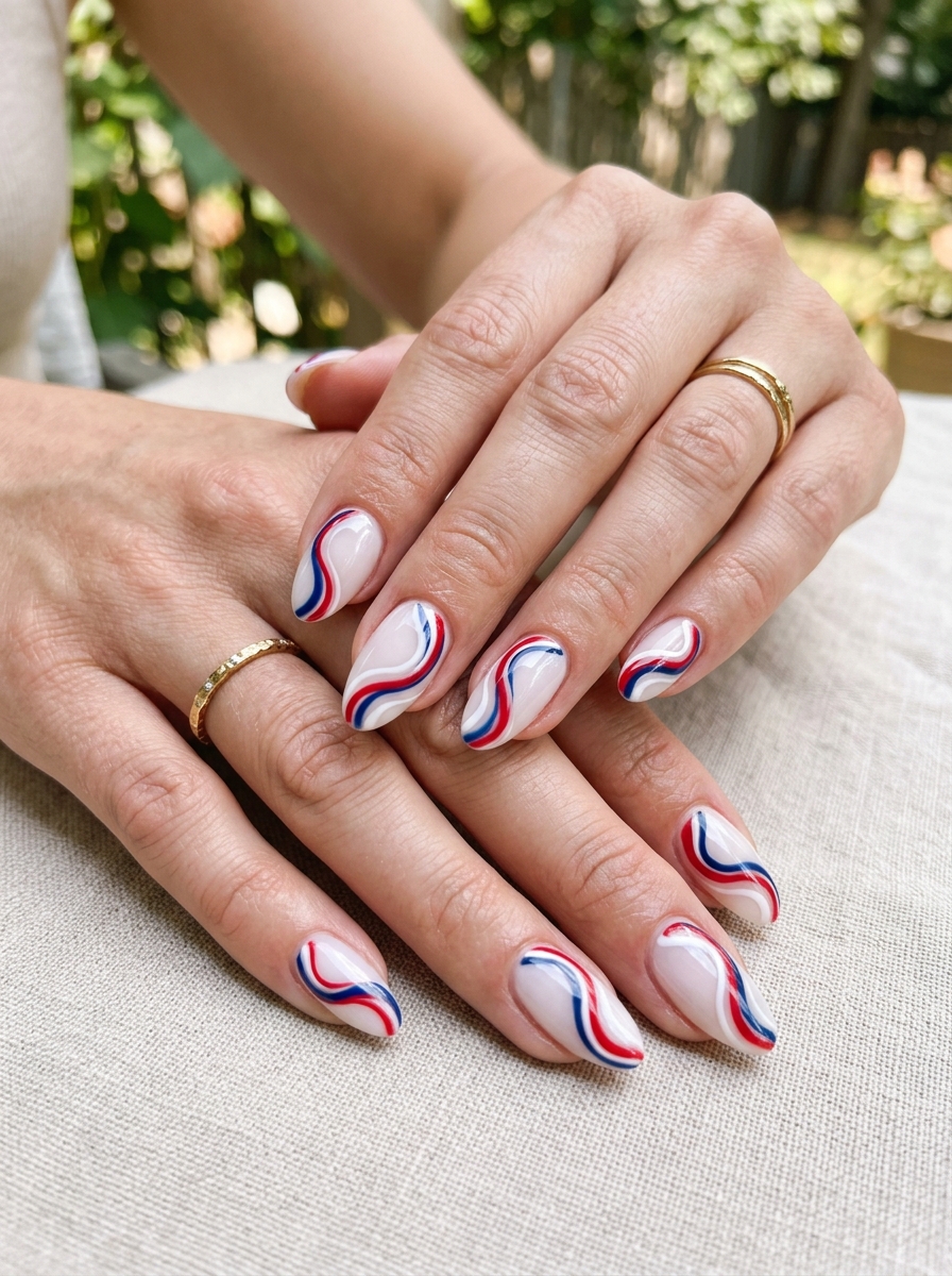 Patriotic Swirl Nails